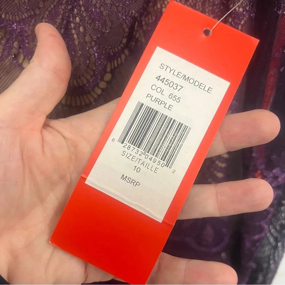 Monique Lhuillier Long Sleeve Lace Metallic Shimmer Sheath Mini Dress Purple 10 - Picture 10 of 12